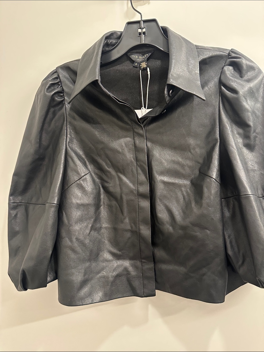 Ted Baker Black Faux Leather Puff-Sleeve blouse